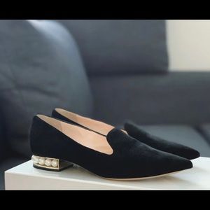 nicholas kirkwood black suede casati pearl loafers
